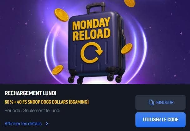 Aerobet Casino bonus lundi