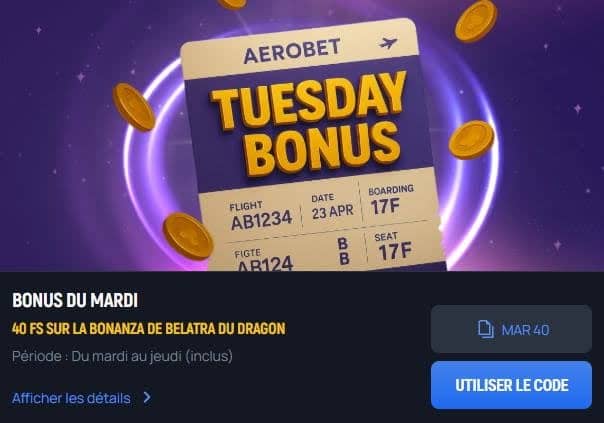 Aerobet Casino bonus mardi