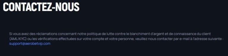 Aerobet Casino support client
